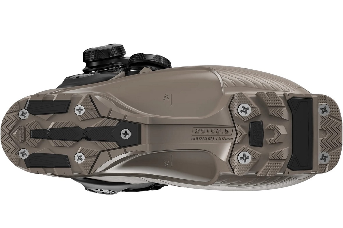Подошва стандарта GripWalk/ISO 23223 на ботинках Salomon S/Pro Supra. И на пятке, и на мыске набойки прикручены винтами и их можно заменить на совместимые с Alpine-креплениями. Источник: Salomon