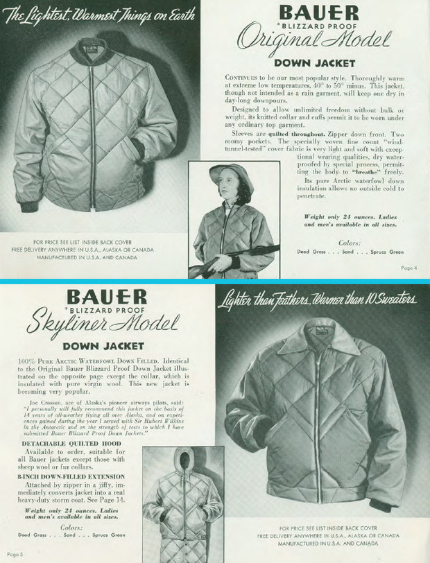 Куртки Blizzard-Proof и Skyliner в каталогах Eddie Bauer начала 1950-х годов