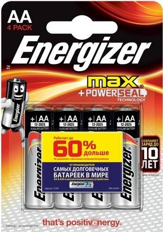 Батарейка Energizer MAX Alk E91/AA BP4 - Фото 1 большая