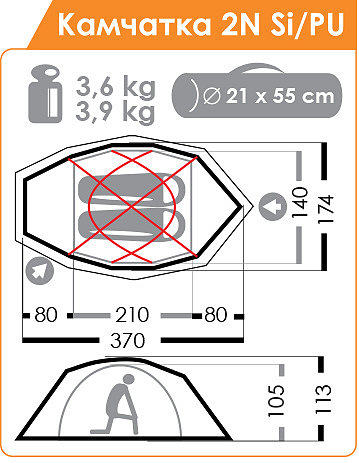 Палатка Normal Камчатка 2 N Si Pu Олива - Фото 12 большая
