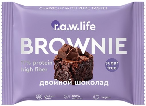 Протеиновый брауни R.A.W. Life Brownie Двойной шоколад - Фото 1 большая