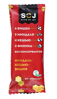 Фруктово-ореховый батончик Soj Миндаль-Кешью-Вишня 40г - Фото 1 большая
