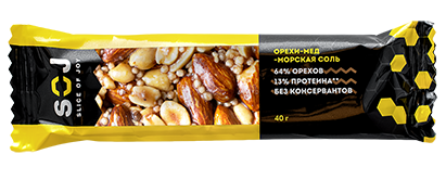 Ореховый батончик Soj Орехи-Мед-Морская Соль 40г - Фото 1 большая
