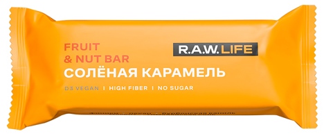 Орехово-Фруктовый батончик R.A.W. Life Солёная карамель - Фото 1 большая