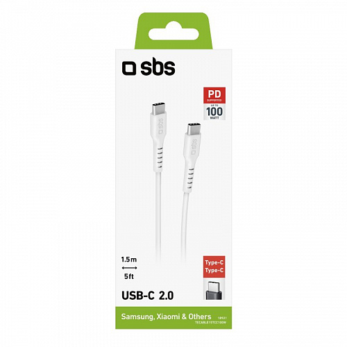 Кабель SBS Type-C/Type-C 100W 1,5м Белый - Фото 2 большая