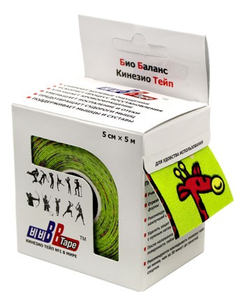 Кинезиотейп BBTape 5см x 5м Жирафы лайм. - Фото 1 большая