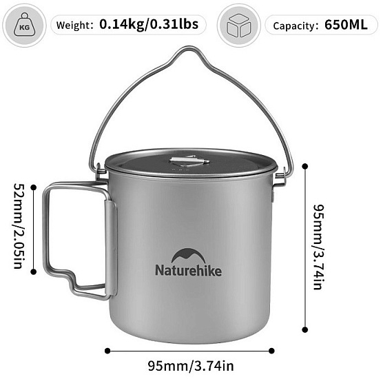 Кружка Naturehike Ti01 2-In-1 Titanium 650 - Фото 3 большая