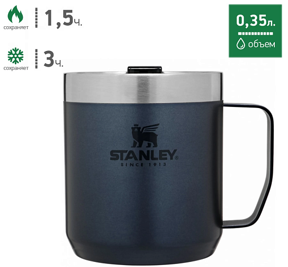 Термокружка Stanley Classic с ручкой 0,35 Синяя - Фото 2 большая