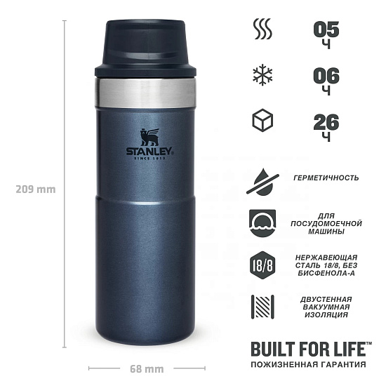Термостакан Stanley Classic One Hand 2.0 0,35 Blue - Фото 4 большая