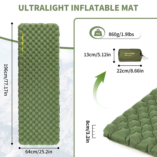Коврик Naturehike Tuye 4.6 Wide Army Green - Фото 2 большая