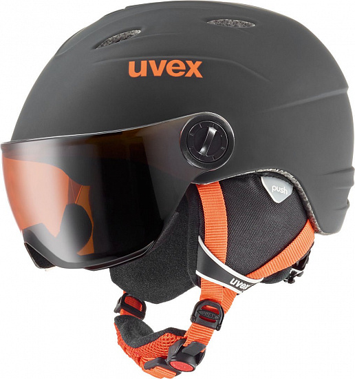 Горнолыжный шлем детский  Uvex Visor Pro Black/Orange Matt - Фото 1 большая