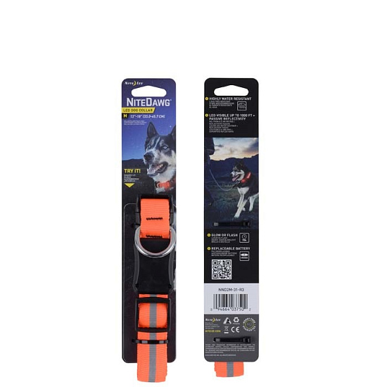 Светодиодный ошейник NiteIze Nite Dawg, размер M, 33 см - 45.7 см, оранж. - Фото 1 большая