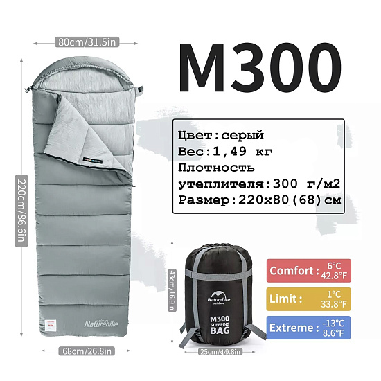 Спальный мешок Naturehike M300 Grey - Фото 2 большая