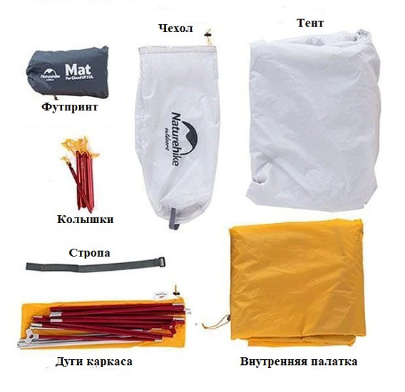 Палатка Naturehike Cloud Up 2 Superlight Professional Grey/Yellow - Фото 4 большая