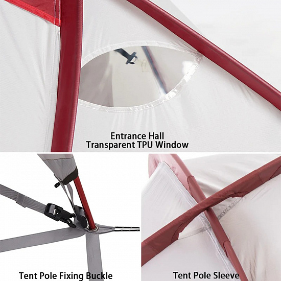 Палатка Naturehike Hiby 4 Grey+Red - Фото 4 большая