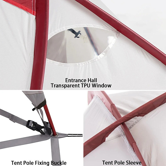 Палатка Naturehike Hiby 3 Grey/Red - Фото 4 большая