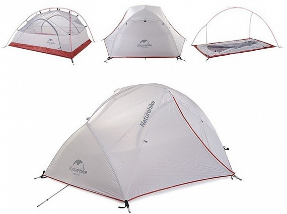 Палатка Naturehike Star-River 2 210T Light Grey/Red - Фото 3 большая