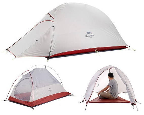 Палатка Naturehike Cloud Up-1 20D Light Grey /Red - Фото 4 большая
