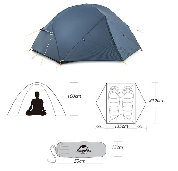 Палатка Naturehike Mongar Ultralight 2 15D Blue - Фото 2 большая