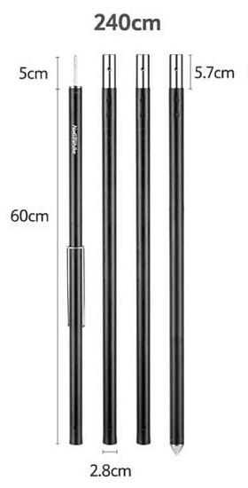 Стойка для тента Naturehike Aluminum 240 Canopy Pole Black - Фото 2 большая