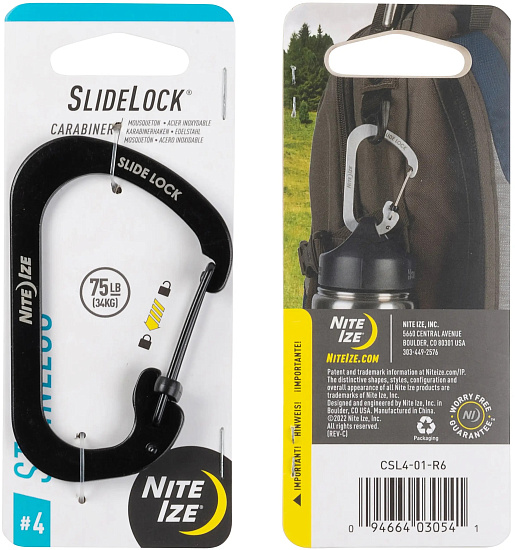 Карабин Nite Ize SlideLock Stainless Steel #4 Black - Фото 1 большая