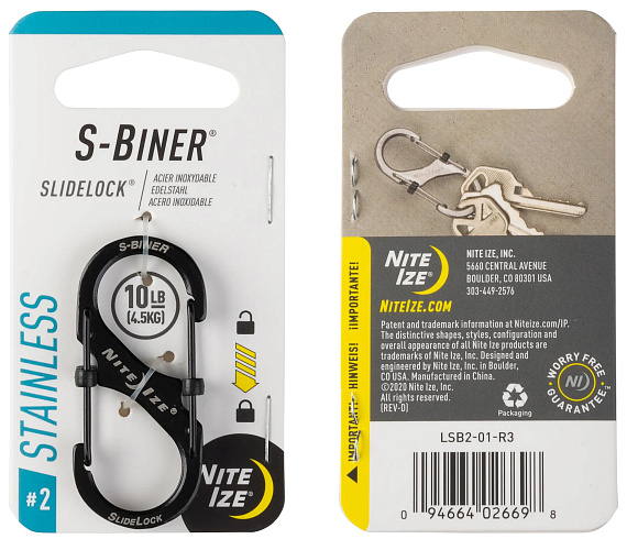 Карабин Nite Ize S-Biner SlideLock Stainless Steel #2 Black - Фото 1 большая