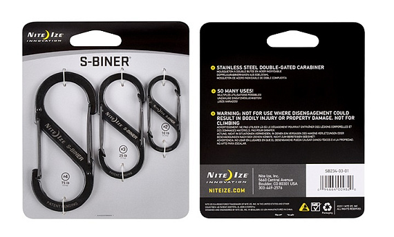 Карабин Nite Ize S-Biner Stainless Steel (3шт) Black - Фото 1 большая