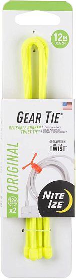 Гибкие стяжки Nite Ize Gear Tie Reusable Rubber Twist Tie 12" (2шт) Neon Yellow - Фото 1 большая