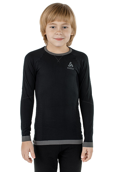 Футболка детская Odlo Top L/S Performance Warm Черный/Графит - Фото 3 большая