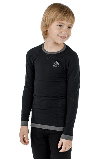 Футболка детская Odlo Top L/S Performance Warm Черный/Графит - Фото 4 большая