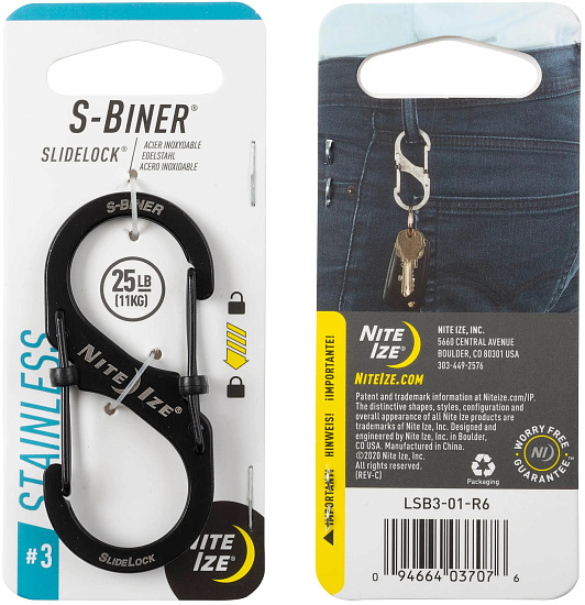 Карабин Nite Ize S-Biner SlideLock Stainless Steel #3 Black - Фото 1 большая