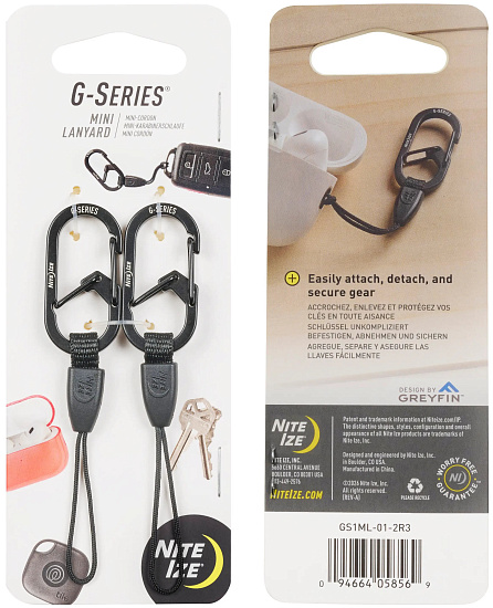 Карабин металлический Nite Ize G-Series Mini Lanyard (2шт) Чёрный - Фото 1 большая