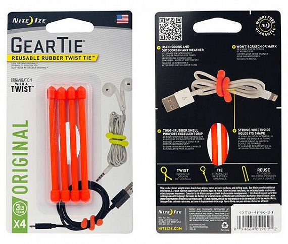 Гибкие стяжки Nite Ize Gear Tie 3" 4 шт Оранжевый - Фото 1 большая
