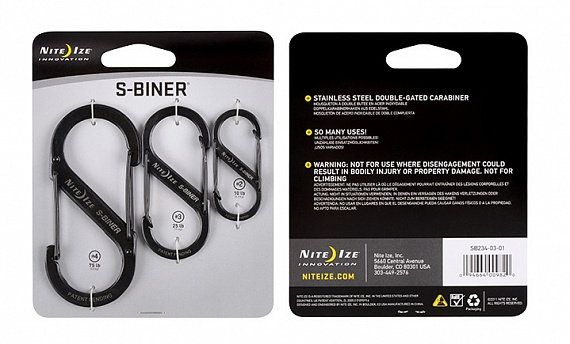 Карабин Nite Ize S-Biner Stainless Steel (3шт) Black - Фото 1 большая