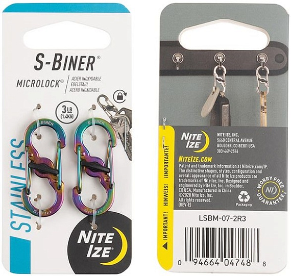 Карабин металлический Nite Ize S-Biner MicroLock Stainless 2шт Spectrum - Фото 1 большая