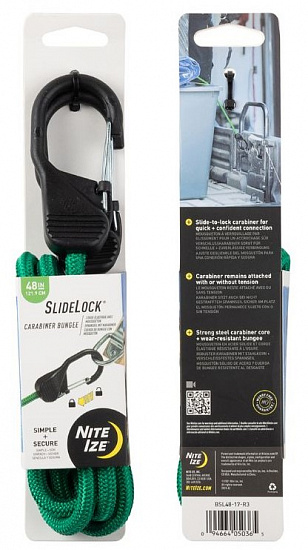 Такелажное крепление Nite Ize SlideLock Carabiner Bungee - 48 in Green - Фото 1 большая