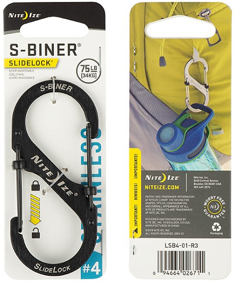 Карабин Nite Ize S-Biner SlideLock Stainless Steel #4 Black - Фото 1 большая