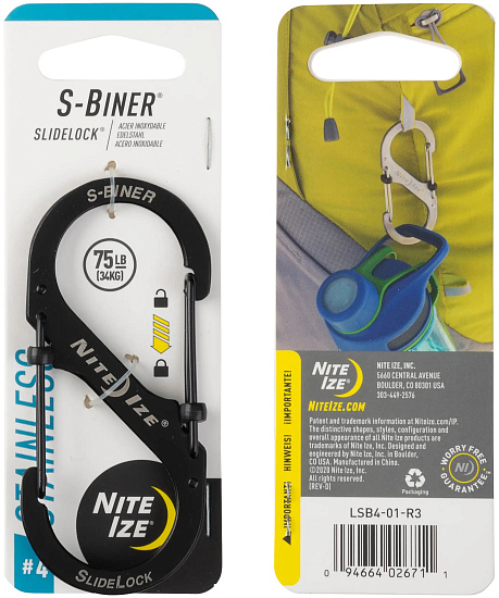 Карабин Nite Ize S-Biner SlideLock Stainless Steel #4 Black - Фото 1 большая