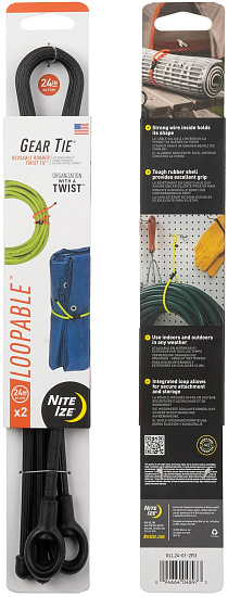 Гибкие стяжки Nite Ize Gear Tie Loopable 24" (2шт) Чёрный - Фото 1 большая