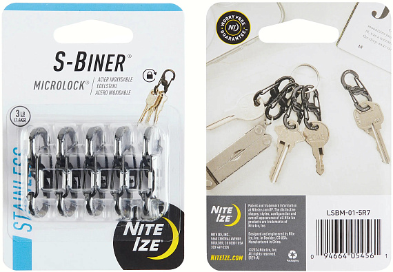 Карабин металлический Nite Ize S-Biner MicroLock 5шт Черный - Фото 1 большая