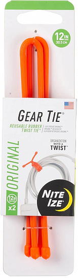 Гибкие стяжки Nite Ize Gear Tie Reusable Rubber Twist Tie 12" (2шт) Bright Orange - Фото 1 большая