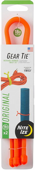 Гибкие стяжки Nite Ize Gear Tie Reusable Rubber Twist Tie 18" (2шт) Bright Orange - Фото 1 большая