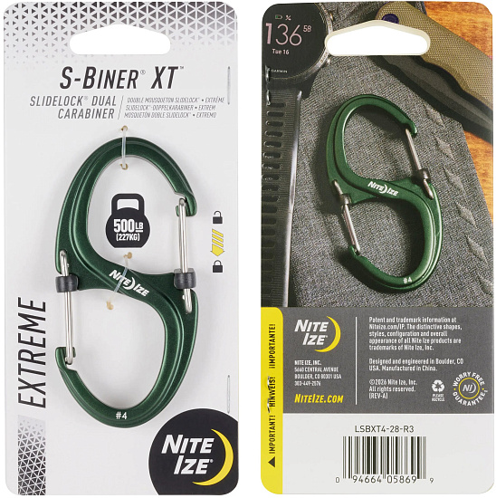 Карабин усиленный Nite Ize S-Biner XT SlideLock Aluminum #4 Зелёный - Фото 1 большая