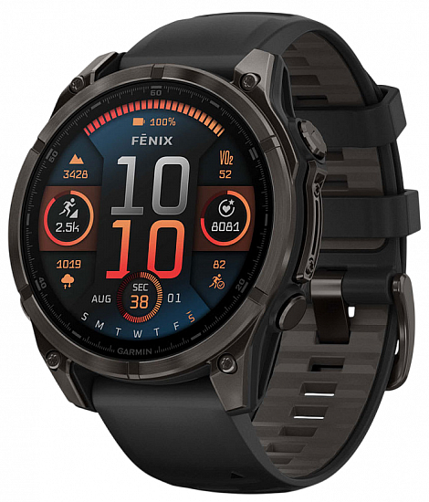 Часы Garmin Fenix 8 51мм Amoled Sapphire Carbon Gray DLC Titanium with Black/Pebble Gray Silicone - Фото 1 большая