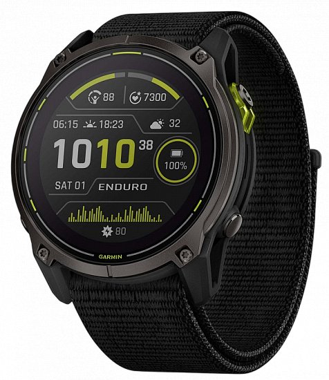 Часы Garmin Enduro 3 51мм Sappheire Solar Carbon Gray DLC Titanium with Black Ultrafit Nylon Strap - Фото 1 большая
