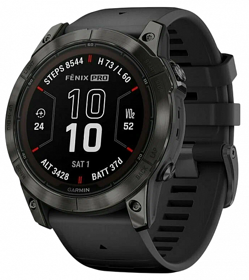 Часы Garmin Fenix 7X Pro Sapphire Solar Edition (Carbon Gray DLC Titanium Black Band) - Фото 1 большая