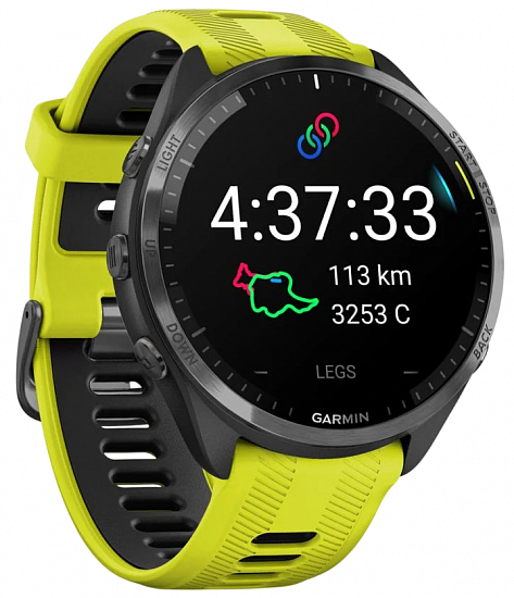 Часы Garmin Forerunner 965 (Carbon Grey DLC Titanium Bezel/Black Case and Amp Yellow/Black Silicone) - Фото 2 большая