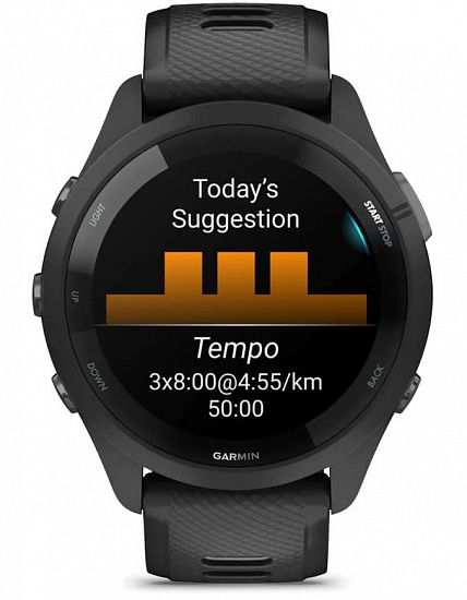 Часы Garmin Forerunner 265 Black Bezel/Case with Black/Powder Gray Silicone Band - Фото 3 большая