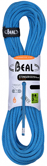 Веревка Beal Stinger III Dry Cover Unicore 9,4мм/70м Blue - Фото 1 большая