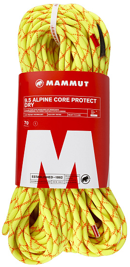 Верёвка Mammut Alpine Core Protect Dry 9,5мм/70м Halo/Vibrant Orange - Фото 1 большая